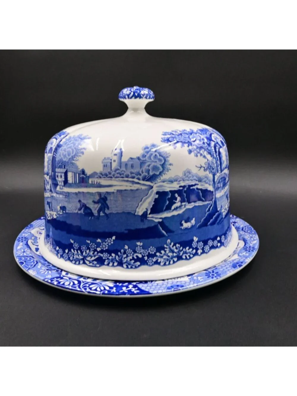 Spode Blue Italian Cake Pastry Dome Plate Set Cake Serving Dish Porcelain 11